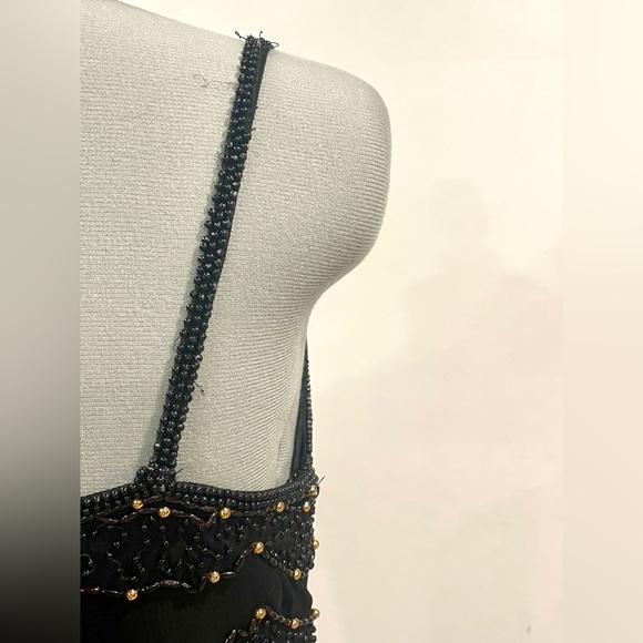 Vintage Silk Cocktail Dress w/
Scalloped Beading, spaghetti straps, black, GUC - Picture 7 of 11